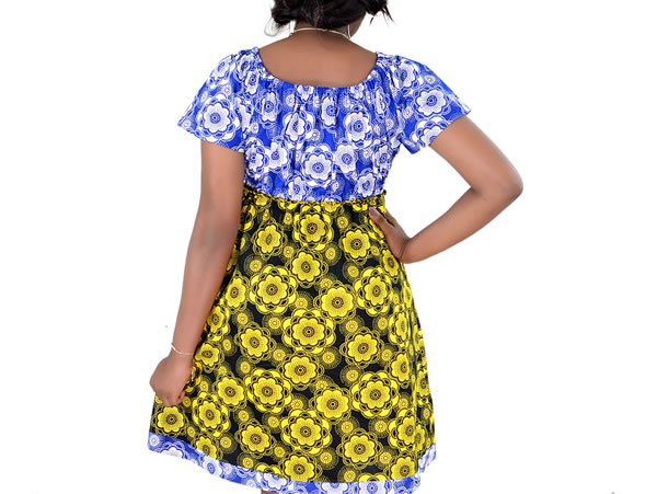 Bohemian Dress Short Yellow / Blue Mix